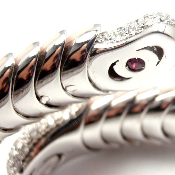 Authentic! ROBERTO COIN 18k White Gold Enamel Ruby Diamond Cobra Bangle Bracelet - Picture 8 of 8